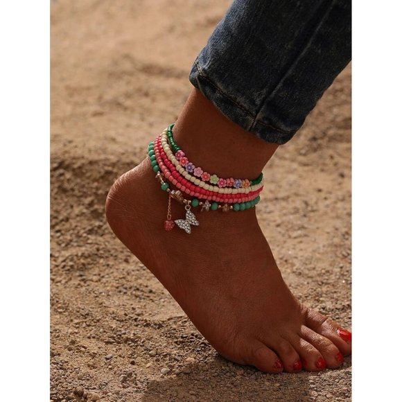 Flower Butterfly Charm Anklet - Picture 6 of 6